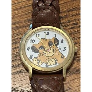 Disney Lion King Simba Watch Timex Gold Tone Brown Leather Disney New Battery